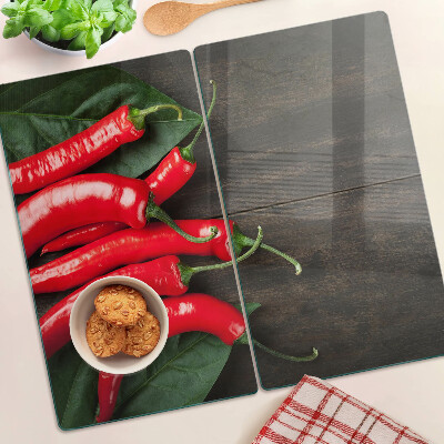 Tagliere in vetro temperato Peperoncini su fondo di legno