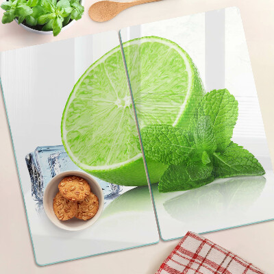 Tagliere in vetro Lime con menta e ghiaccio