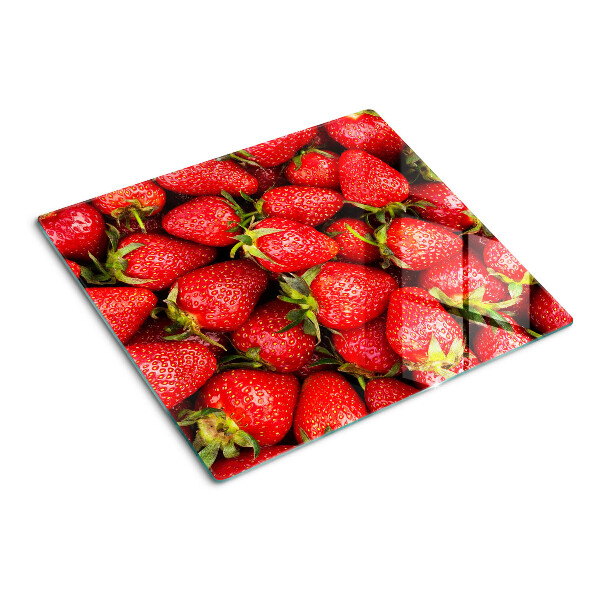 Tagliere in vetro Fragole su sfondo rosso