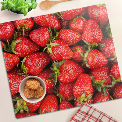 Tagliere in vetro Fragole su sfondo rosso