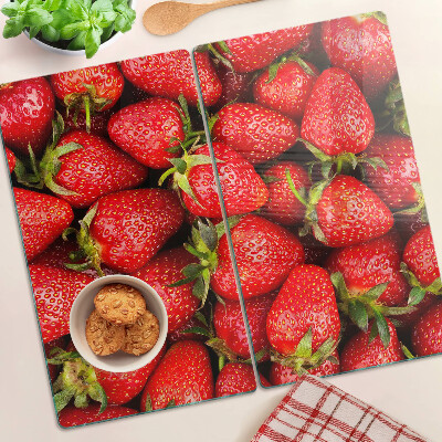Tagliere in vetro Fragole su sfondo rosso
