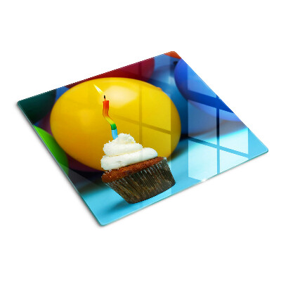 Tagliere in vetro temperato Cupcake di compleanno con palloncini