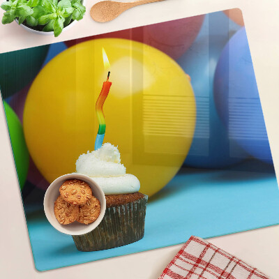 Tagliere in vetro temperato Cupcake di compleanno con palloncini