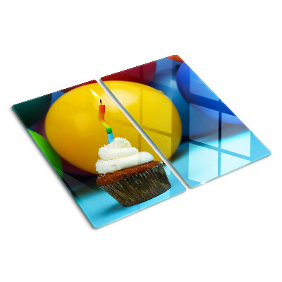 Tagliere in vetro temperato Cupcake di compleanno con palloncini
