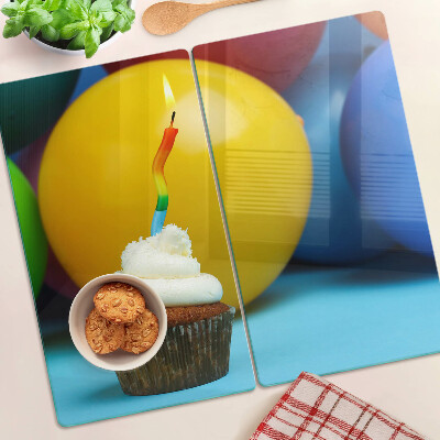 Tagliere in vetro temperato Cupcake di compleanno con palloncini