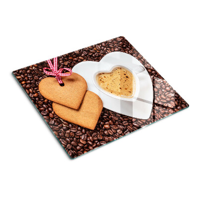 Tagliere in vetro Caffè con cuore e biscotti