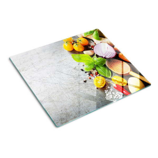 Tagliere in vetro Ingredienti da cucina ed erbe aromatiche
