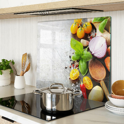 Tagliere in vetro Ingredienti da cucina ed erbe aromatiche