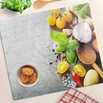 Tagliere in vetro Ingredienti da cucina ed erbe aromatiche
