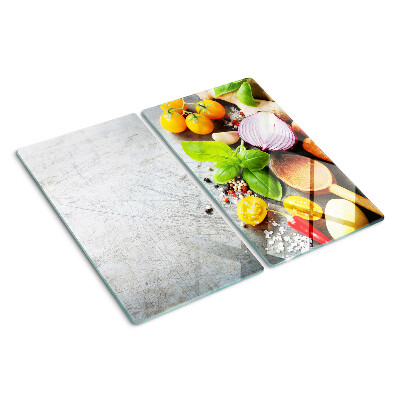 Tagliere in vetro Ingredienti da cucina ed erbe aromatiche