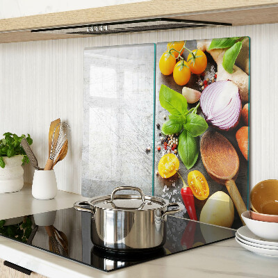 Tagliere in vetro Ingredienti da cucina ed erbe aromatiche