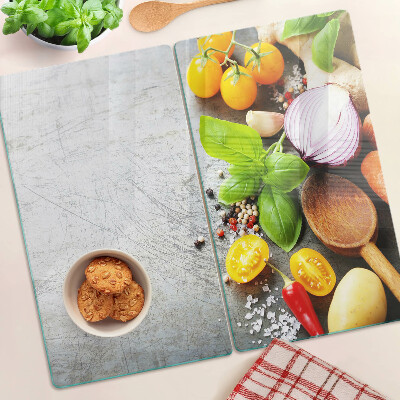 Tagliere in vetro Ingredienti da cucina ed erbe aromatiche