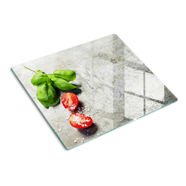 Tagliere in vetro temperato Pomodori con basilico e sale