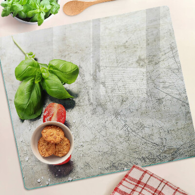 Tagliere in vetro temperato Pomodori con basilico e sale