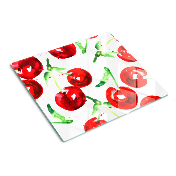 Tagliere in vetro Ciliegie rosse su sfondo bianco