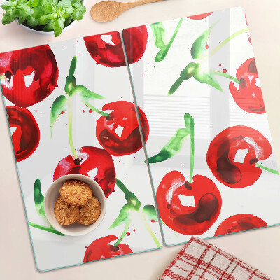 Tagliere in vetro Ciliegie rosse su sfondo bianco