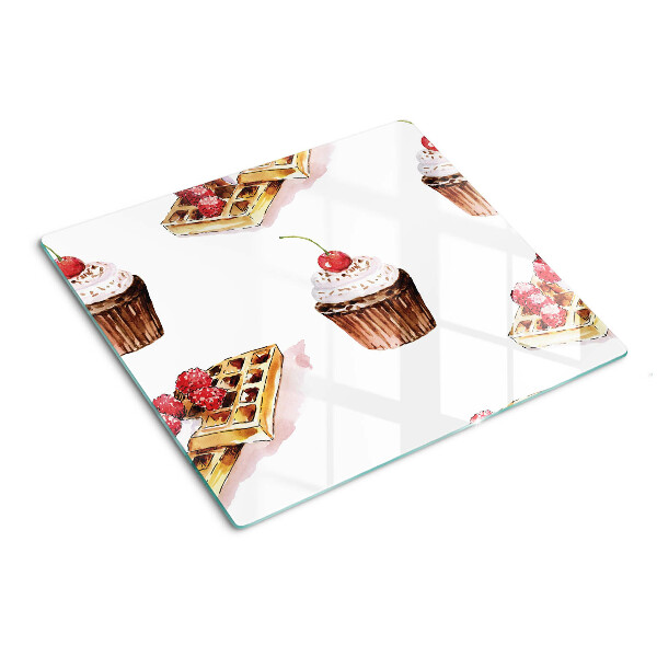 Tagliere in vetro Waffle e cupcakes con ciliegie