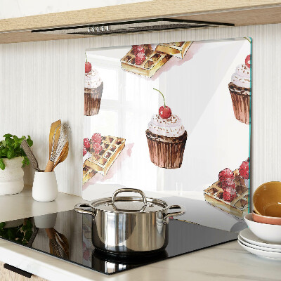 Tagliere in vetro Waffle e cupcakes con ciliegie