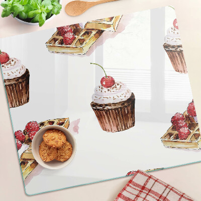 Tagliere in vetro Waffle e cupcakes con ciliegie