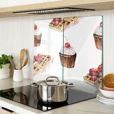 Tagliere in vetro Waffle e cupcakes con ciliegie