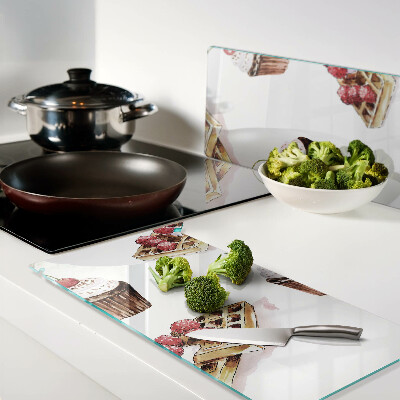 Tagliere in vetro Waffle e cupcakes con ciliegie