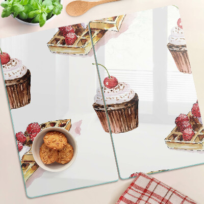 Tagliere in vetro Waffle e cupcakes con ciliegie