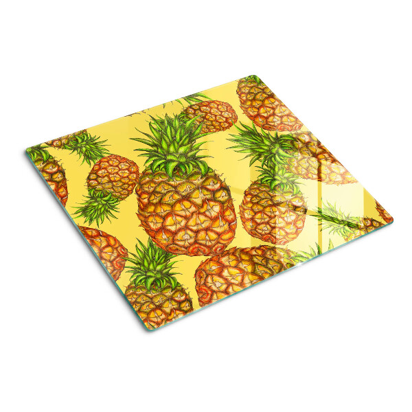Tagliere in vetro temperato Ananas su sfondo giallo