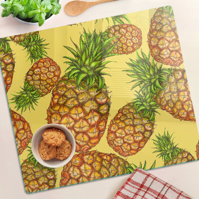 Tagliere in vetro temperato Ananas su sfondo giallo