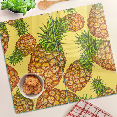 Tagliere in vetro temperato Ananas su sfondo giallo