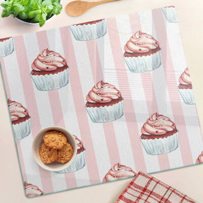 Tagliere in vetro temperato Cupcakes a strisce rosa