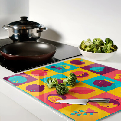 Tagliere in vetro temperato Motivo di frutta in quadrati colorati