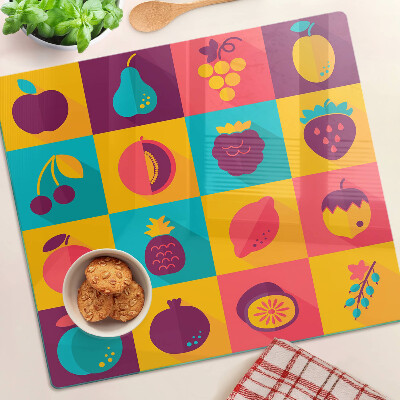 Tagliere in vetro temperato Motivo di frutta in quadrati colorati
