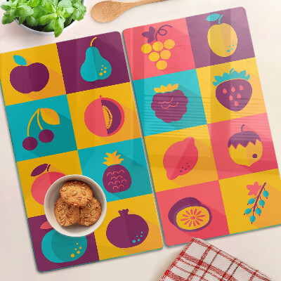 Tagliere in vetro temperato Motivo di frutta in quadrati colorati