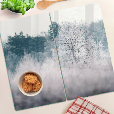Tagliere in vetro Paesaggio invernale con alberi