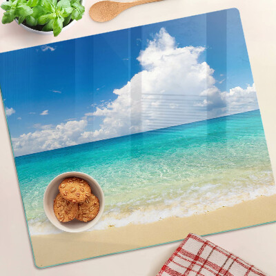 Tagliere in vetro Spiaggia con acqua turchese e nuvole