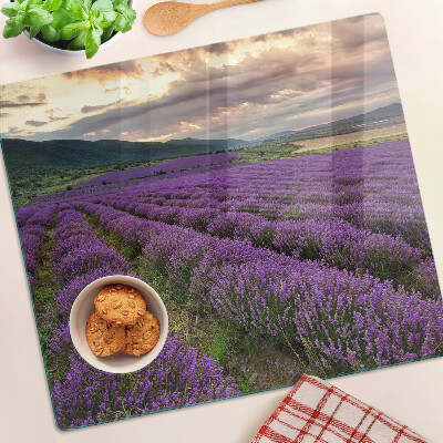 Tagliere in vetro Campo di lavanda al tramonto