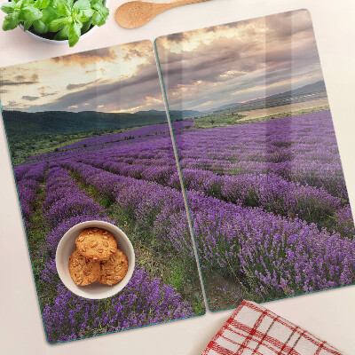 Tagliere in vetro Campo di lavanda al tramonto