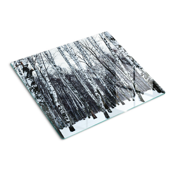 Tagliere in vetro temperato Foresta invernale con betulle