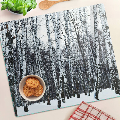 Tagliere in vetro temperato Foresta invernale con betulle