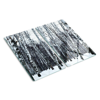 Tagliere in vetro temperato Foresta invernale con betulle