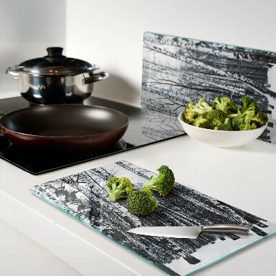 Tagliere in vetro temperato Foresta invernale con betulle