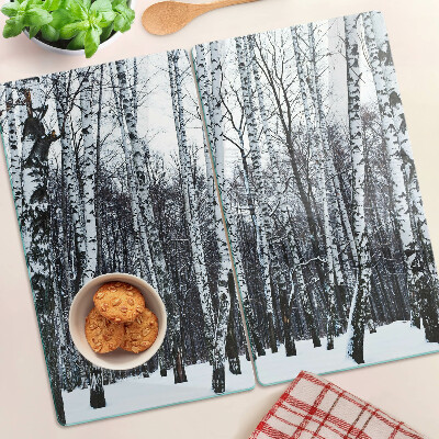 Tagliere in vetro temperato Foresta invernale con betulle