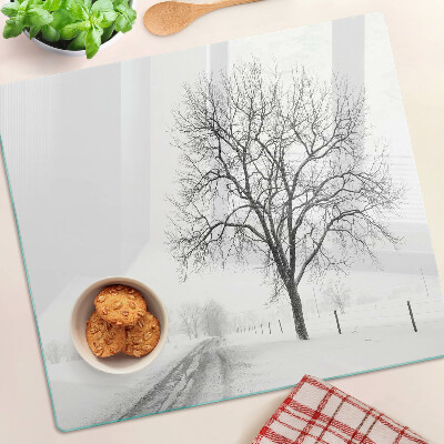 Tagliere in vetro temperato Paesaggio invernale vuoto con un albero