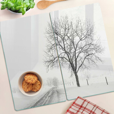 Tagliere in vetro temperato Paesaggio invernale vuoto con un albero