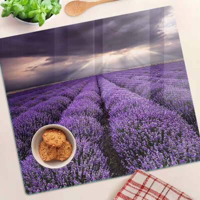 Tagliere in vetro Campo di lavanda al tramonto