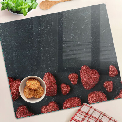 Tagliere in vetro temperato Cuori rossi su sfondo scuro