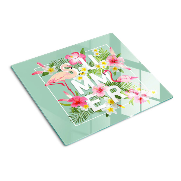 Tagliere in vetro Fiori estivi e fenicotteri