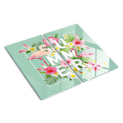 Tagliere in vetro Fiori estivi e fenicotteri
