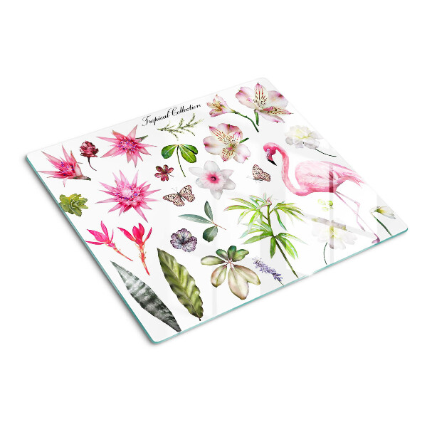 Tagliere in vetro temperato Collezione di fiori e uccelli tropicali