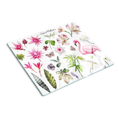 Tagliere in vetro temperato Collezione di fiori e uccelli tropicali